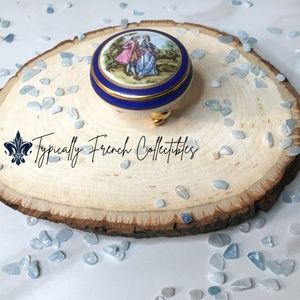 Blue 3 legged Victorian Couple Limoges trinket Box